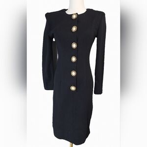 Dawn Joy‎ Fashion Vitage Black Long Sleeve Dress with Gold Accents
